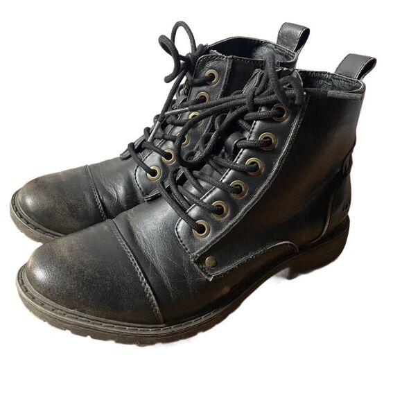 Billabong Willow Way Black Distressed Faux Leather Lace Up Ankle Boots Size: 6.5 - Picture 5 of 16